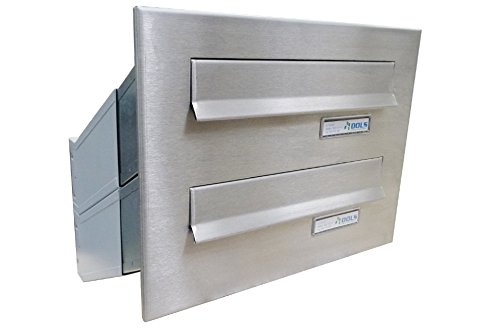 D-041 2er Edelstahl Mauerdurchwurf Briefkastenanlage mit Namensschild (Tiefe: 23-38 cm) - LETTERBOX24.de