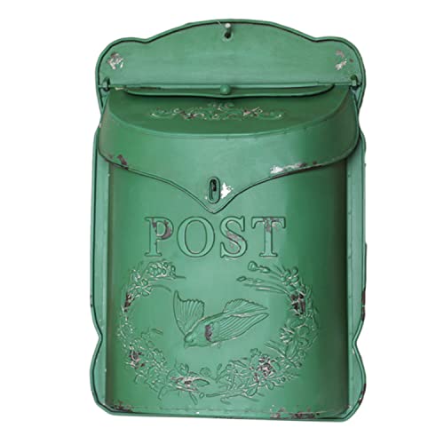 Abschließbarer Briefkasten zur Wandmontage, Gusseisen, Vintage-Wohnbriefkasten, wetterfester Briefkasten, Briefkasten im Shabby-Chic-Stil (Grün)