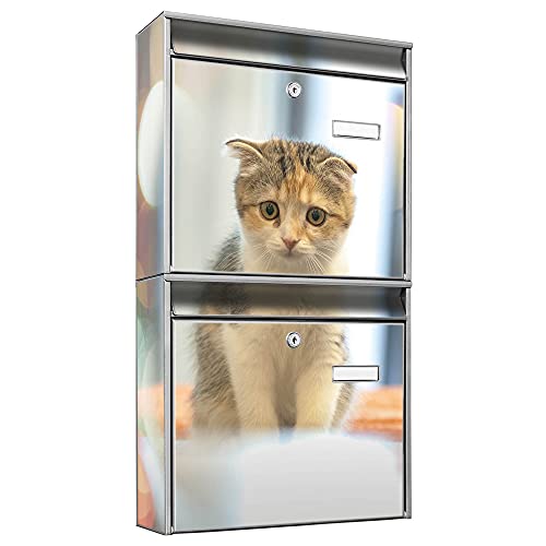 banjado® Briefkastenanlage 2 Fach 36x64x10cm mit Motiv/Briefkasten groß mit Namensschild/Postkasten A4 Einwurf inkl. Montagematerial & je 2 Schlüsseln/Briefkasten ohne Zeitungsfach