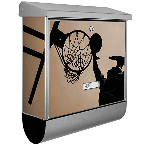 banjado® Burgwächter Briefkasten Edelstahl 38x39x12cm mit Motiv Tip In/Briefkasten Edelstahl ohne Zeitungsfach/Briefkasten grau/Postkasten inkl. Montagematerial & 2 Schlüsseln