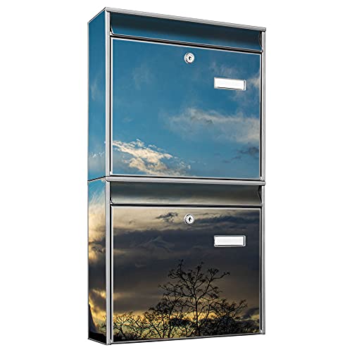 banjado® Briefkastenanlage 2 Fach 36x64x10cm mit Motiv/Briefkasten groß mit Namensschild/Postkasten A4 Einwurf inkl. Montagematerial & je 2 Schlüsseln/Briefkasten ohne Zeitungsfach