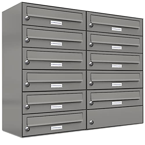 AL Briefkastensysteme 11er Briefkasten als Aufputzbriefkasten, 11 Fach Briefkastenanlage in Aluminiumgrau RAL 9007 Postkasten modern