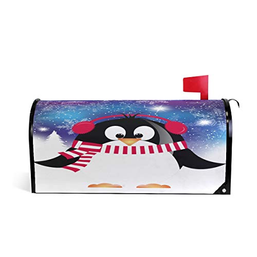 Weihnachtspinguin-Schal, magnetische Briefkasten-Abdeckung, Briefkasten, Winter, Schneeflocke, blau-weiß, Briefkasten, Garten, Hof, Heimdekoration für draußen, Standardgröße