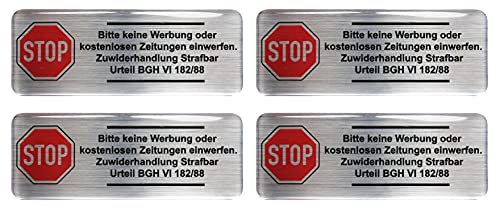 BIKE-label Briefkasten Aufkleber 3D Alu 80x30 mm 4 Stück Keine Werbung Strafbar BGH 403000VA