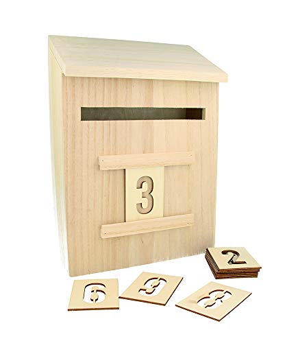 Artemio 14002293 Adventskalender zum Dekorieren Briefkasten Holz 20 x 9,5 x 28 cm