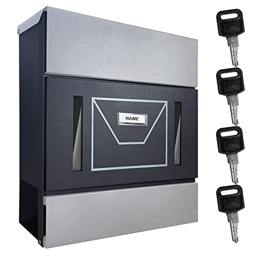 TÄGA 2220BSS Briefkasten anthrazit mit Zeitungsfach, Sichtfenster, Namensschild I DIN A4 Einwurf I verzinkter Stahl, pulverbeschichtet I abschließbar, inkl. 4 Schlüssel