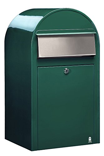 Bobi Grande Briefkasten RAL 6005 grün, Klappe aus Edelstahl Wandbriefkasten