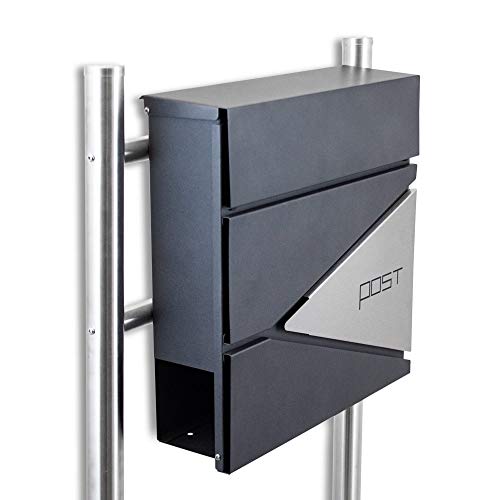 BITUXX® Design Standbriefkasten 16767 Briefkasten Briefkastenanlage Freistehender Postkasten mit Zeitungsfach Anthrazit Graphit Edelstahl