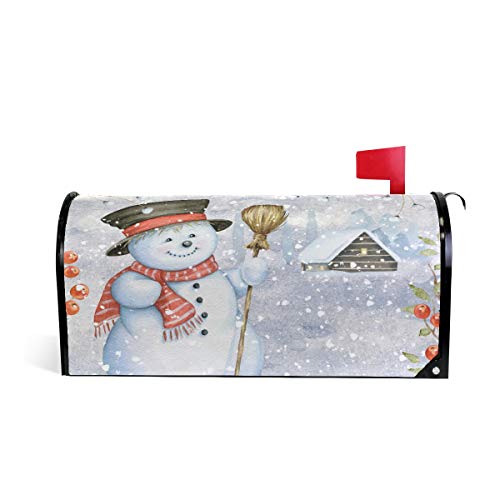 Watercolor Cute Snowman Besen Welcome Magnetic Mailbox Cover Wraps Winter Weihnachten Schnee Standard Größe Makover MailWrap Garten Home Decor
