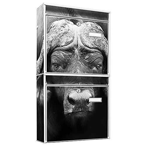 banjado® Briefkastenanlage 2 Fach 36x64x10cm mit Motiv/Briefkasten groß mit Namensschild/Postkasten A4 Einwurf inkl. Montagematerial & je 2 Schlüsseln/Briefkasten ohne Zeitungsfach