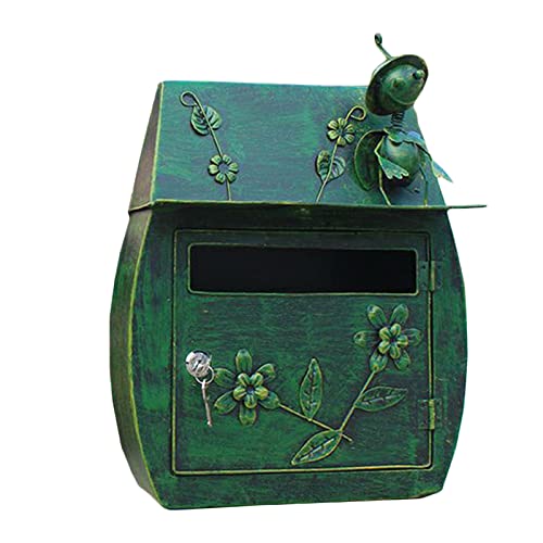 KZ55H Letterbox Wall Mailbox - Antike Briefkasten - abgerundete antike Aussicht Gusseisen Vintage Residential Mailbox,Grün