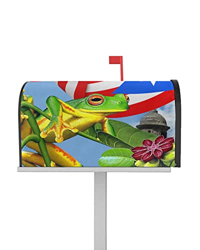 Mailbox Covers Magnetische Standardgröße Puerto Rico Flagge und Roteäugiger Baum Frosch wasserdichte Briefkasten Wrap Post Briefkasten Abdeckung für Garten Hof Outdoor Dekorationen 53,3 x 45,7 cm