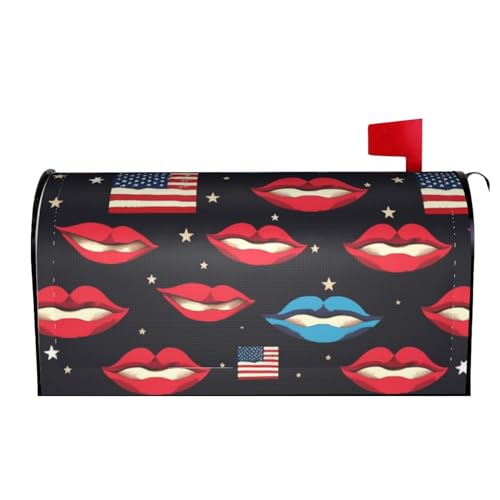 Magnetische Briefkastenabdeckung, Motiv: amerikanische Flagge, Lippen, Briefkasten, Dekoration, Briefkastenabdeckung, für Garten, Hof, Außenbereich, Willkommensdekoration, 53,3 x 45,7 cm