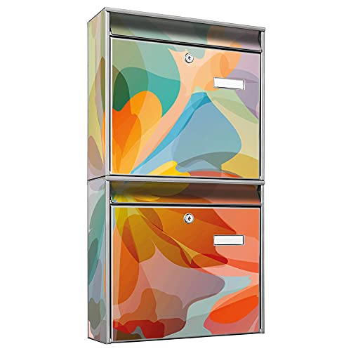 banjado® Briefkastenanlage 2 Fach 36x64x10cm mit Motiv/Briefkasten groß mit Namensschild/Postkasten A4 Einwurf inkl. Montagematerial & je 2 Schlüsseln/Briefkasten ohne Zeitungsfach