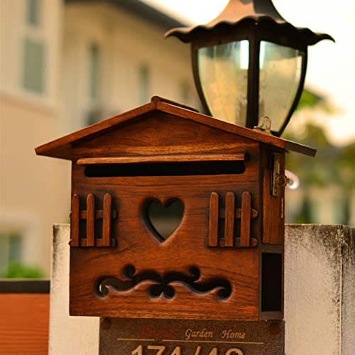 TEmkin Wandmontierter Briefkasten aus Holz, Briefkästen für den Außenbereich, Wandmontage, verschlossener Briefkasten, dekorativ, Landhaus-Außendekoration
