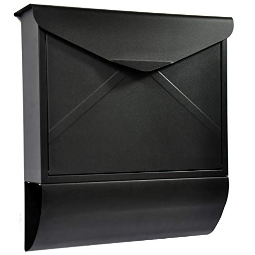 Designer Briefkasten Wandbriefkasten Postkasten mit Zeitungsrolle Zeitungsfach (Schwarz Matt)