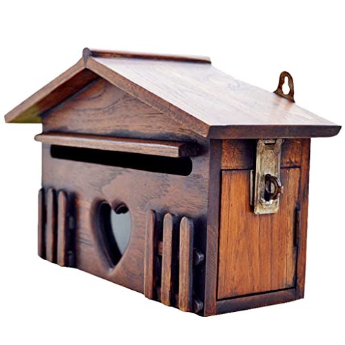 MGCtech Briefkasten aus Holz, Retro Briefeinwurf & Sammelbox, Kreativer Briefkasten in Hausform mit Sichtfenster, Für Kautionen, Zahlungen, Schlüssel (Color : Brown)