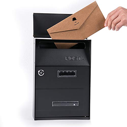 Briefkasten Modern Schwarze Mailbox, Klein Wandhalterung Metall Schloss Und 2key, für Indoor-Outdoor-Wohnen Postzustellungen