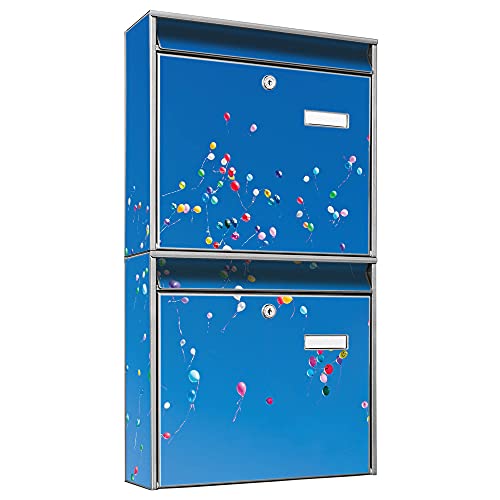 banjado® Briefkastenanlage 2 Fach 36x64x10cm mit Motiv/Briefkasten groß mit Namensschild/Postkasten A4 Einwurf inkl. Montagematerial & je 2 Schlüsseln/Briefkasten ohne Zeitungsfach