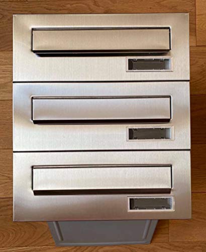 Briefkastensysteme 3er Briefkastenanlage 3X Einbaubriefkästen Edelstahl/Silber Mauerdurchwurf 3 Fach Postkasten modern DIN A4 wetterfeste