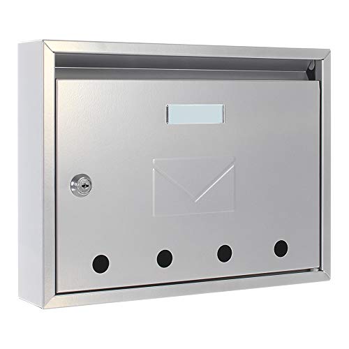 Profirst Mail PM 100 Briefkasten Silber Stahlblech Zylinderschloss 2 Schlüssel HxBxT 240x320x60 mm Wandbriefkasten Namensschildhalter Sichtfenster Befestigungsmaterial