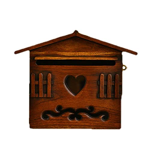 Briefkasten Holz Holz Utility Box Villa Tür Hängen Aufbewahrungsbox Mailbox an Der Wand für Briefe Hängen, PIBM, Braun, 26 * 25 * 12 cm