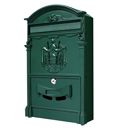 XENITE Briefkasten, großer Retro-Stil for den Außenbereich, abschließbar, sicherer Briefkasten, Briefkasten, Retro-Vintage-Briefkasten aus Metall, for den Garten Postfach (Color : Green)