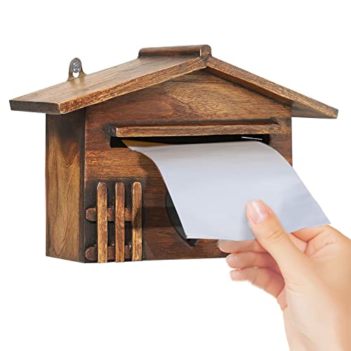 Errum Holzbriefkasten, Klassischer Outdoor-Holz-sicherer Briefkasten, Wasserdichter Briefkasten zur Wandmontage für Hausgartendekoration