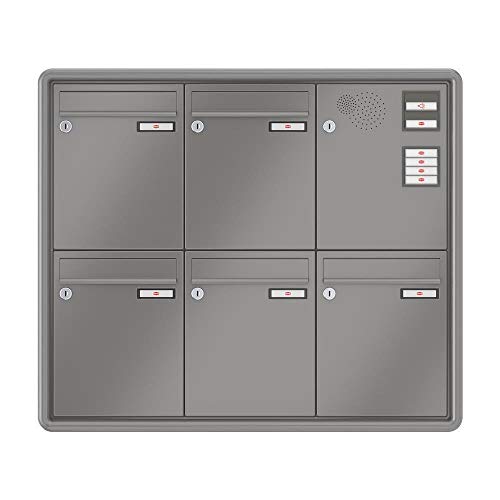 RENZ / RS3000 / 5er Unterputz-Briefkastenanla ge Einbau-Briefkasten mit Sprechfeld/RAL-Farbe 9007 / Volumen 8 L/Dein-Briefkasten.de