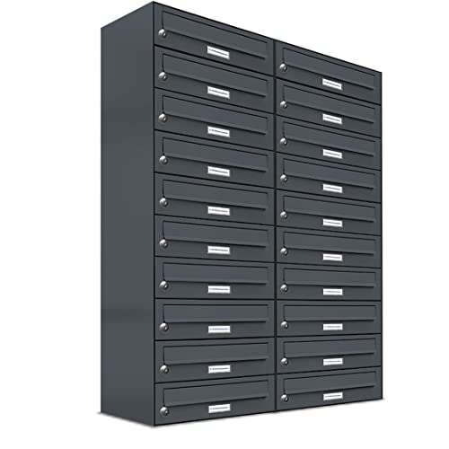 AL Briefkastensysteme 20er Briefkastenanlage Anthrazit Grau RAL 7016, Premium Briefkasten DIN A4, 20 Fach Postkasten modern Aufputz