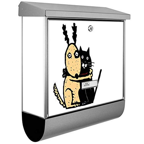 banjado® Burgwächter Briefkasten Edelstahl 38x39x12cm mit Motiv Beste Freunde Immer/Briefkasten Edelstahl ohne Zeitungsfach/Briefkasten grau/Postkasten inkl. Montagematerial & 2 Schlüsseln