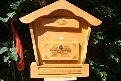 Briefkasten, Holzbriefkasten mit Holz - Deko HBK-SD-HELLBRAUN aus Holz hellbraun braun XXL Briefkästen Postkasten Spitzdach