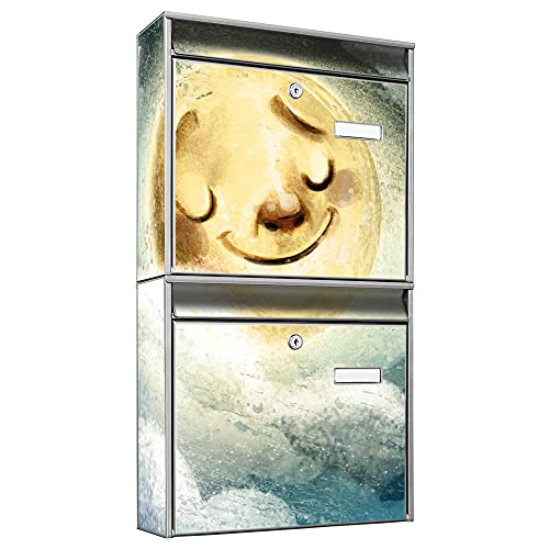 banjado® Briefkastenanlage 2 Fach 36x64x10cm mit Motiv/Briefkasten groß mit Namensschild/Postkasten A4 Einwurf inkl. Montagematerial & je 2 Schlüsseln/Briefkasten ohne Zeitungsfach