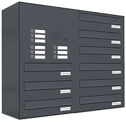 AL Briefkastensysteme 9 er Briefkasten für Tür/Zaundurchwurf mit Klingel, in Anthrazit Grau RAL 7016, wetterfeste Briefkastenanlage Design modern