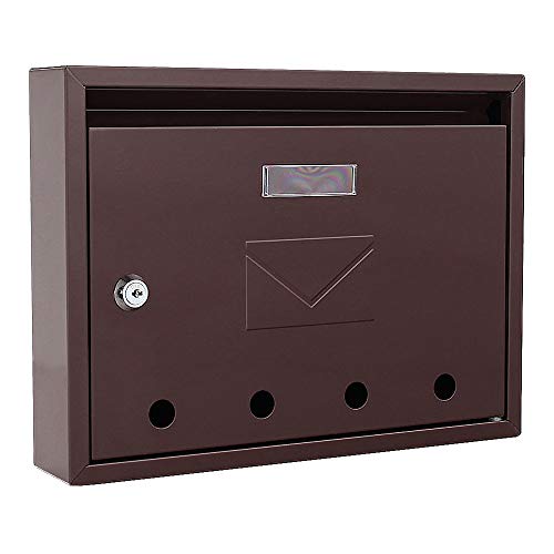 Profirst Mail PM 100 Briefkasten Braun Stahl, HXB 32x24 cm, Zylinderschloss mit 2 Schlüssel, Namensschild, Sichtfenster, inkl. Montagematerial