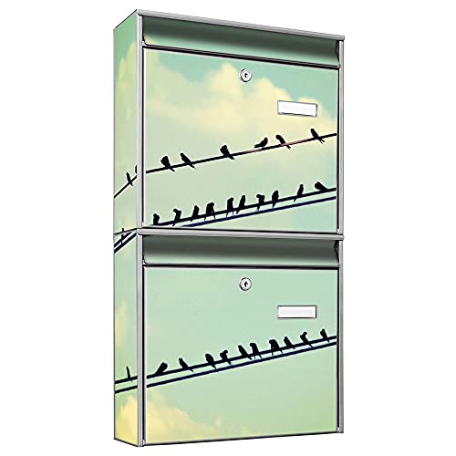 banjado® Briefkastenanlage 2 Fach 36x64x10cm mit Motiv/Briefkasten groß mit Namensschild/Postkasten A4 Einwurf inkl. Montagematerial & je 2 Schlüsseln/Briefkasten ohne Zeitungsfach