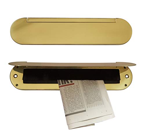 Innenklappe-mit Bürsteneinsatz-Messing poliert-brüniert-Chrom-M attchrom-Briefeinwurf=345 x 80 mm-Briefklappe-Briefkaste n-Briefschlitz (Messing poliert)