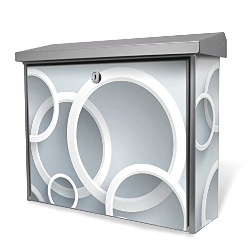 banjado® Burgwächter 38,5x31,5x12cm Motiv Weiße Ringe/Briefkasten ohne Zeitungsfach/Briefkasten grau/Postkasten inkl. Montagematerial & 2 Schlüsseln