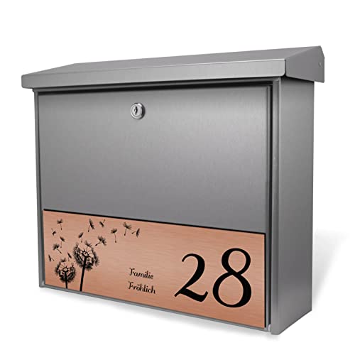 banjado® Burg-Wächter® Edelstahl Briefkasten personalisiert mit Gravur/Postkasten A4 Einwurf/Briefkasten ohne Zeitungsfach 38x31x12cm / Briefkasten mit Namensschild