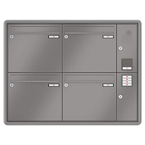 RENZ / RS3000 / 4er Unterputz-Briefkastenanla ge Einbau-Briefkasten mit Sprechfeld/RAL-Farbe 9007 / Volumen 12 L/Dein-Briefkasten.de