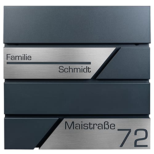 Briefkasten mit Zeitungsfach in Anthrazit, Edelstahlbriefkasten, Wandbriefkasten Briefkasten mit Schloss und Zeitungsfach - Jetzt mit Lasergravur erhältlich (Anthrazit)