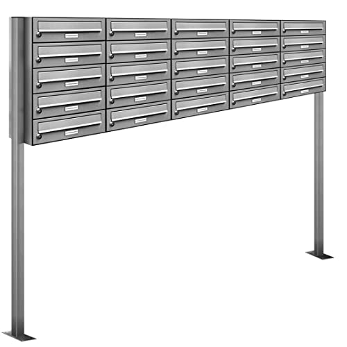 AL Briefkastensysteme 25er V2A Edelstahl Stand Briefkasten rostfrei als 25 Fach Briefkastenanlage Freistehend DIN A4 in Postkasten Design modern