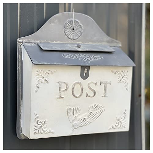 Wand-Briefkasten aus Metall, Vintage-Briefkasten aus Gusseisen, dekorativer Briefkasten mit Schloss für den Außenbereich (Color : Weiß, S : 32x10x35cm)