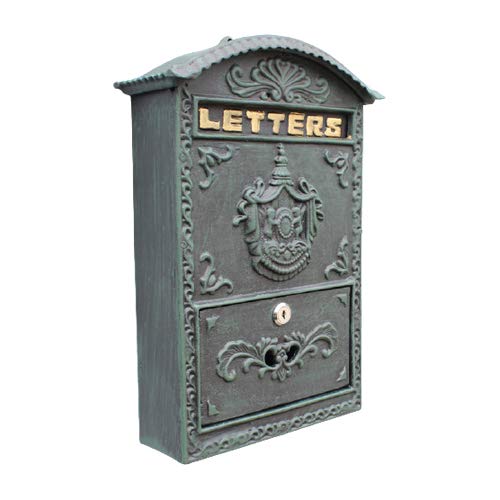 MMLLPP Strapazierfähige Wandhalterung – Vintage-Briefkasten Dekorativer Vintage-Briefkasten aus Gusseisen, Retro-Metall, abschließbar, vertikaler Briefkasten für den Außenbereich, grün