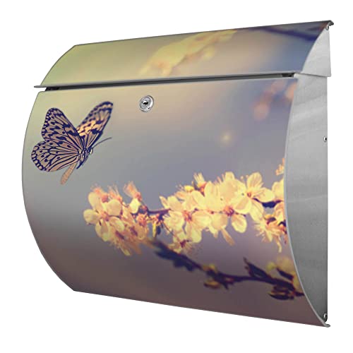 banjado® Burgwächter® Briefkasten Edelstahl mit Motiv Tag Im Mai/Briefkasten ohne Zeitungsfach/Edelstahl Briefkasten mit Kippdach & Öffnungsstopp, 2 Schlüssel