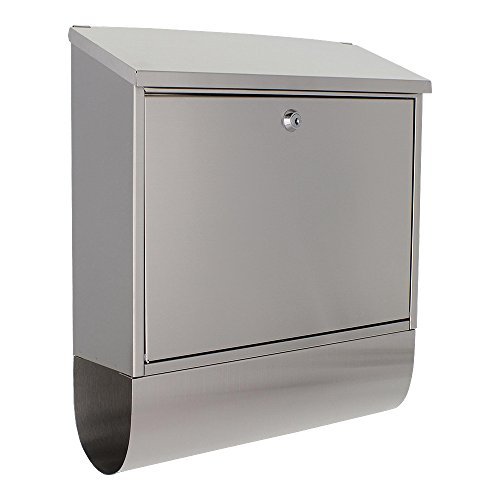 Rottner Briefkasten Villa Spezial Set Edelstahl, großes Fassungsvermögen, Integrierte runder Zeitungsbox, Postkasten mit Zeitungsrolle, INOX