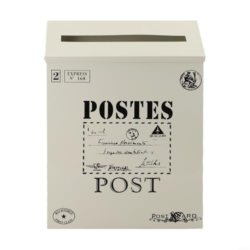 Valixirant Vintage-Briefkasten aus Metall, Wandmontage, rustikales europäisches Design, Eisenkonstruktion, 29 x 22 x 6 cm, für den Außenbereich, Haus, Garten, Dekoration (weiß)
