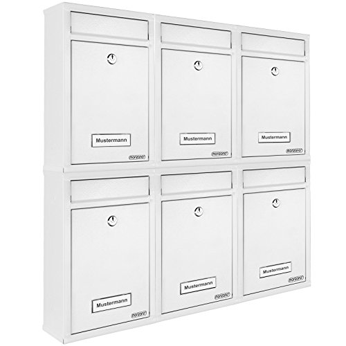 Monzana 6X Briefkasten Weiß inkl. 2 Schlüssel Namensschild abschließbar Mailbox Briefkastenanlage Postkasten Stahl