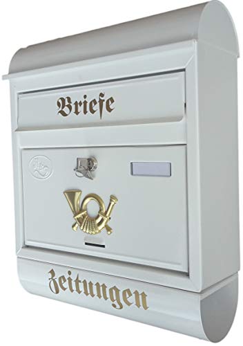 Stabiler Briefkasten, Modell Runddach Premium-Qualität, mit Schutzlackierung Verschiedene Modelle XXL Weiß mit Zeitungsrolle fertig montiert Postkasten Post (Runddach)