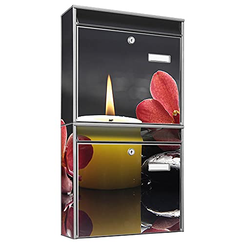 banjado® Briefkastenanlage 2 Fach 36x64x10cm mit Motiv/Briefkasten groß mit Namensschild/Postkasten A4 Einwurf inkl. Montagematerial & je 2 Schlüsseln/Briefkasten ohne Zeitungsfach